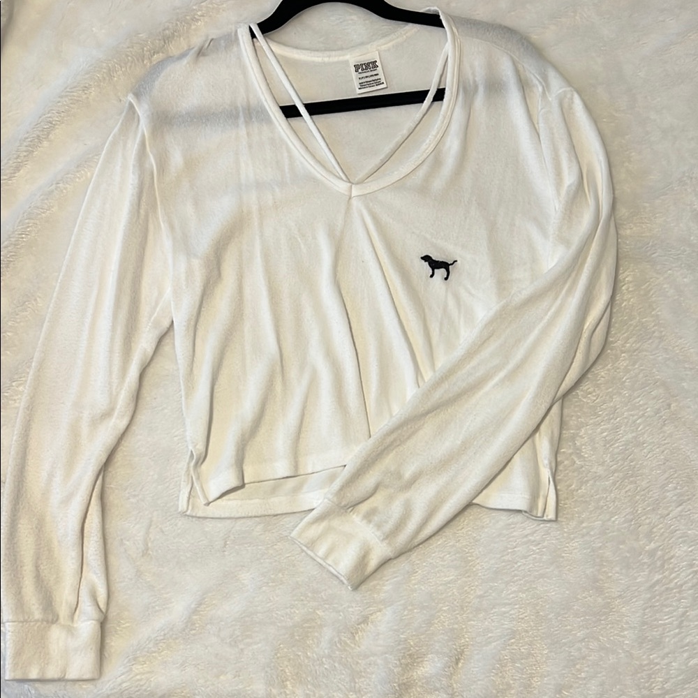 PINK Victoria's Secret White V-Neck Women's Top